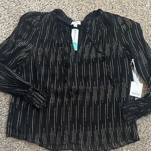 CeCe Black and White Striped Blouse sz L